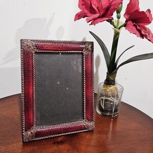 Vintage Maroon Faux Leather Picture Frame